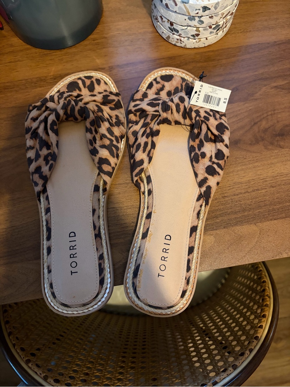 torrid Leopard Knot Slide Sandals in Tan and Black